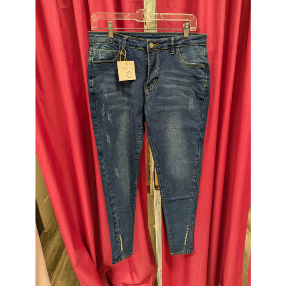 Distressed Skinny Jeans with Ankle Button Detail - Size 29 - Picture 1 of 3